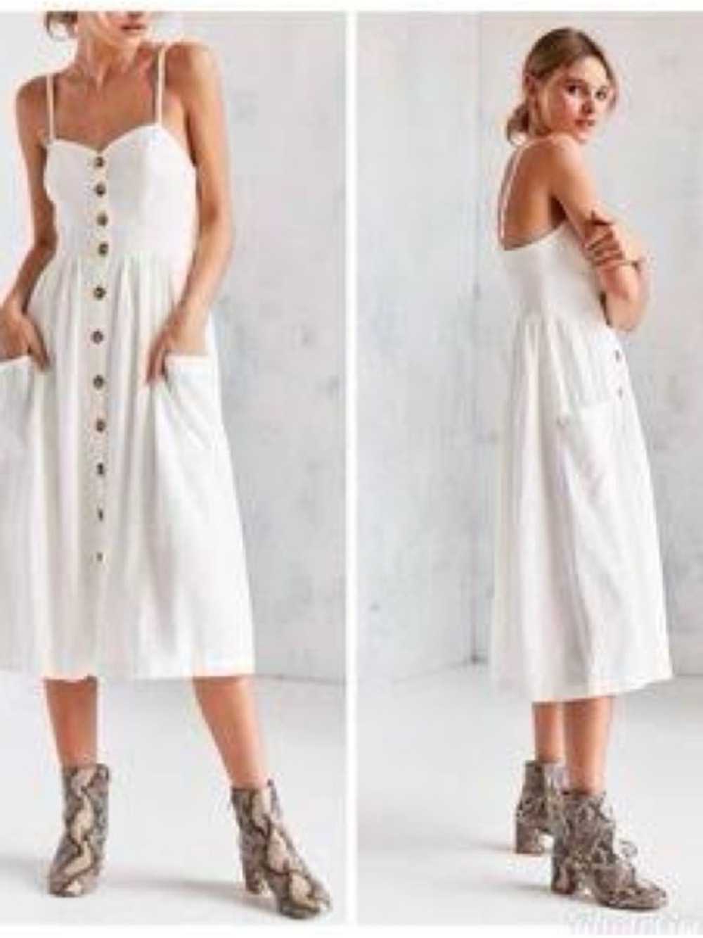 Cooperative Emilia Button-Front Midi Sundress Pockets Boho Coastal Small